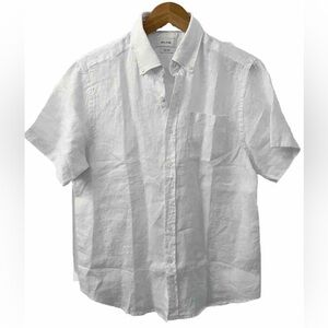 Porter & Ash 100% Linen Shirt Men’s L White Button Down Structured Luxe